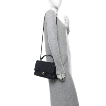CHANEL Lambskin Quilted Easy Carry Flap Navy