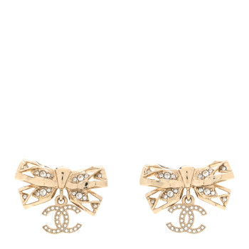 CHANEL Crystal CC Bow Drop Earrings Gold