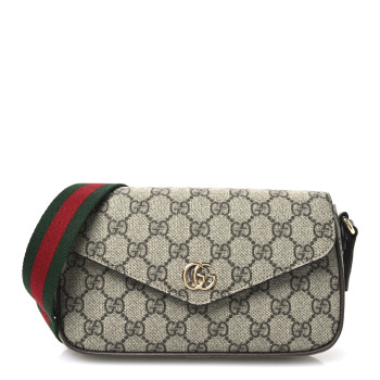GUCCI GG Supreme Monogram Textured Dollar Calfskin Web Mini Ophidia Envelope Shoulder Bag Beige Ebony New Acero