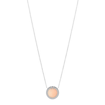 TIFFANY 18K White Gold Diamond Pink Opal T Circle Pendant Necklace