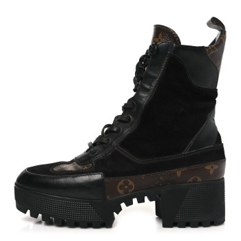 LOUIS VUITTON Suede Calfskin Monogram Laureate Platform Desert Boots 38 Black