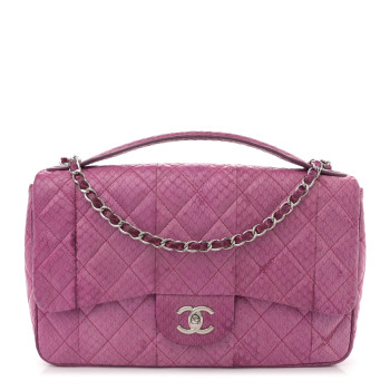 CHANEL Elaphe Snakeskin Quilted Jumbo Easy Carry Flap Purple