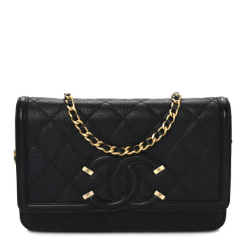 CHANEL Caviar Quilted CC Filigree Wallet On Chain WOC Black
