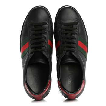 GUCCI Miro Soft Calfskin Ayers Web Mens Ace Sneakers 10 Black Rosso