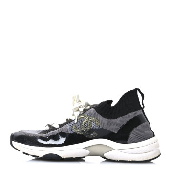 CHANEL Fabric Suede Calfskin Womens CC Sneakers 38.5  Black Grey