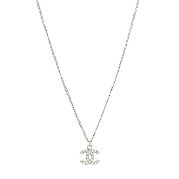 CHANEL Crystal Timeless CC Necklace Silver