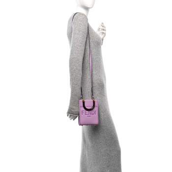 FENDI Vitello King Plexiglass Logo Embossed Mini Fendi Sunshine Shopper Tote Violetta