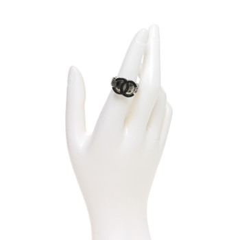 CHANEL Glitter Enamel CC Ring 52 6 Black Silver