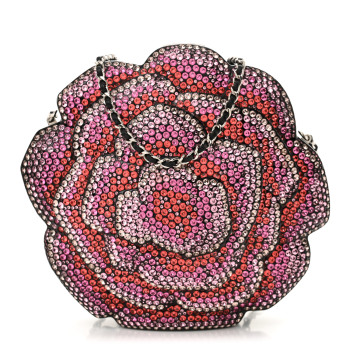 CHANEL Plexiglass Strass Camellia Minaudiere Clutch Pink Black Multicolor