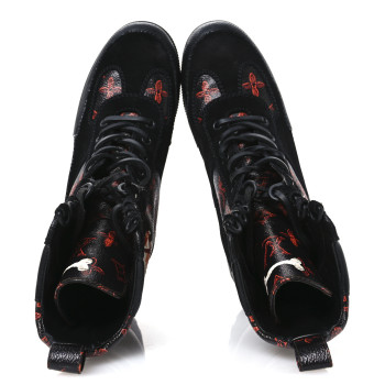 LOUIS VUITTON Suede Calfskin Catogram Laureate Platform Desert Boots 37 Black Marron