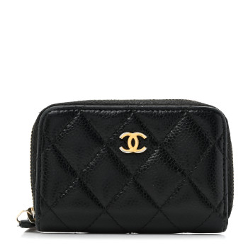 CHANEL Caviar Quilted Zip Coin Purse Black