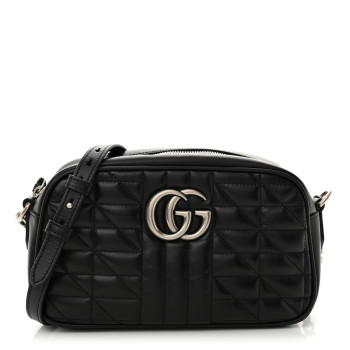 GUCCI Calfskin Matelasse Aria Small GG Marmont Chain Shoulder Bag Black GUCCI Calfskin Matelasse Aria Small GG Marmont Chain Shoulder Bag Black
