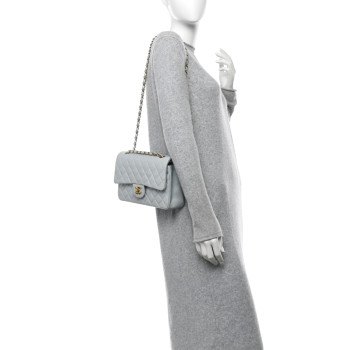 CHANEL Lambskin Quilted Medium Double Flap Light Blue