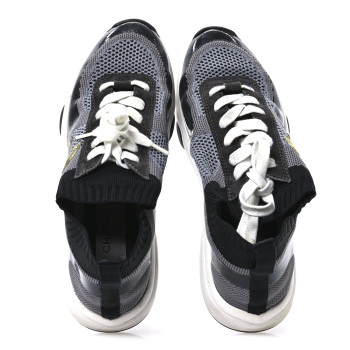 CHANEL Fabric Suede Calfskin Womens CC Sneakers 38.5  Black Grey