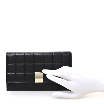 CHANEL Lambskin Quilted Chocolate Bar Long Wallet Black