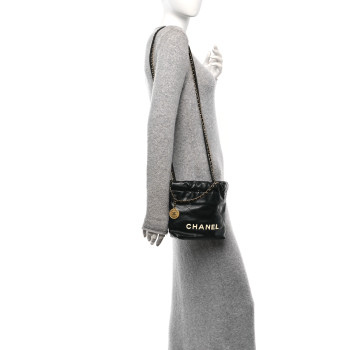 CHANEL Shiny Calfskin Quilted Mini Chanel 22 Black White