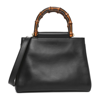 GUCCI Nappa Bamboo Small Nymphaea Top Handle Bag Black