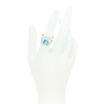 DAVID YURMAN Sterling Silver Diamond Blue Topaz 11mm Albion Ring 54 7