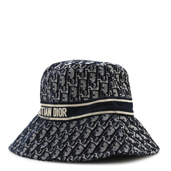 CHRISTIAN DIOR Velvet Oblique Large Brim Bucket Hat 58 Bleu Marine