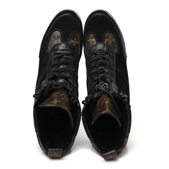 LOUIS VUITTON Suede Calfskin Monogram Laureate Platform Desert Boots 38 Black