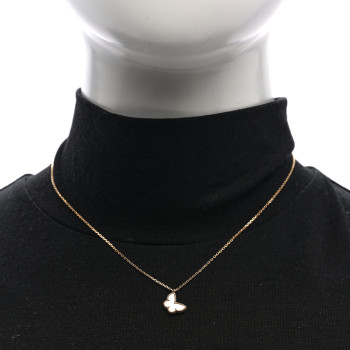 VAN CLEEF & ARPELS 18K Yellow Gold Mother of Pearl Sweet Alhambra Butterfly Pendant Necklace