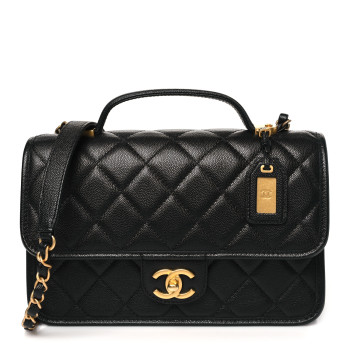 CHANEL Caviar Quilted School Memory Small Top Handle Flap Black