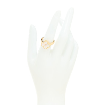 VAN CLEEF & ARPELS 18K Yellow Gold Diamond Mother of Pearl Vintage Alhambra Ring 55 7.25