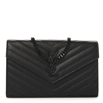 SAINT LAURENT Grain De Poudre Matelasse Chevron Monogram Monochrome Chain Wallet Black