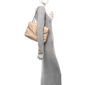 SAINT LAURENT Calfskin Y Quilted Monogram Medium Loulou Chain Satchel Nude Powder