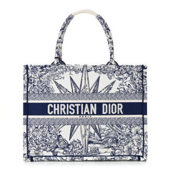 CHRISTIAN DIOR Canvas Embroidered Medium Reve d'Infini Book Tote Blue