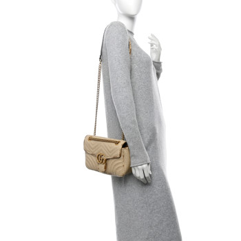 GUCCI Raffia Elaphe Matelasse Small GG Marmont Shoulder Bag Natural Cream Brown