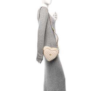 GUCCI Calfskin Matelasse Diagonal Mini Interlocking G Heart Shoulder Bag Mystic White