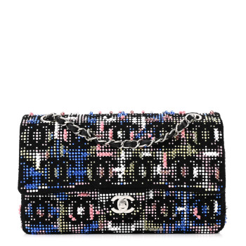 CHANEL Crystal Tweed CC Medium Double Flap Black