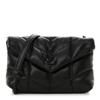 SAINT LAURENT Lambskin Quilted Toy Loulou Puffer Monogram Monochrome Chain Satchel Black