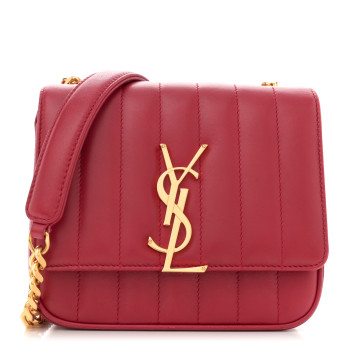 SAINT LAURENT Lambskin Matelasse Monogram Small Vicky Chain Bag Red