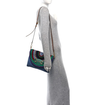 GUCCI Cotton Crochet Garden Horsebit 1955 Shoulder Bag Purple Multicolor