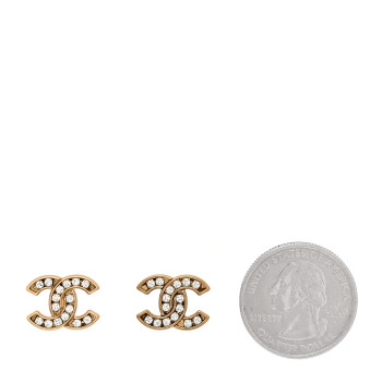 CHANEL Crystal CC Earrings Gold