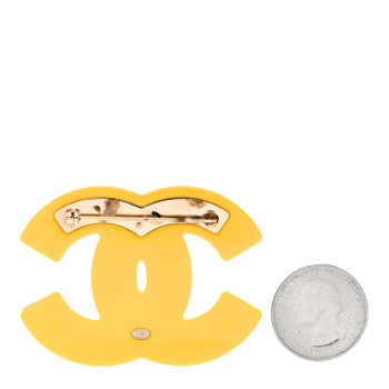CHANEL Resin Glitter Crystal CC Brooch Yellow Blue