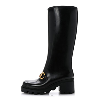 GUCCI Rubber Horsebit Knee High Boots 37 Black