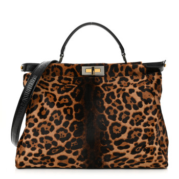 FENDI Calf Hair Leopard Print Zucca Large Peekaboo Iconic Satchel Tobacco