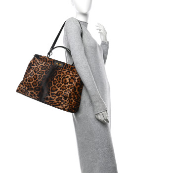 FENDI Calf Hair Leopard Print Zucca Large Peekaboo Iconic Satchel Tobacco