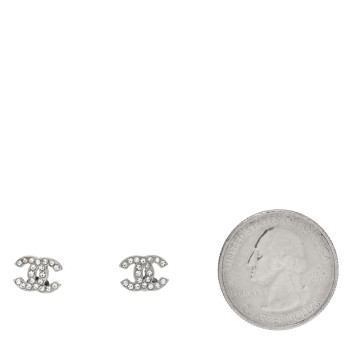 CHANEL Crystal Mini CC Earrings Silver
