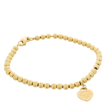 TIFFANY 18K Yellow Gold Enamel 4mm Return To Tiffany Bead Heart Tag Bracelet Blue