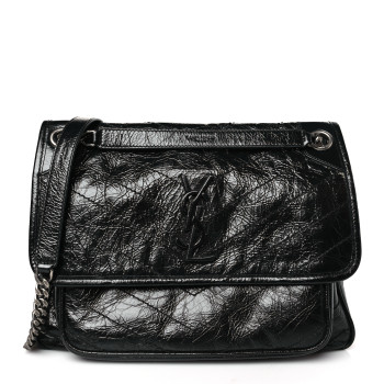 SAINT LAURENT Crinkled Calfskin Matelasse Monogram Medium Niki Chain Satchel Black