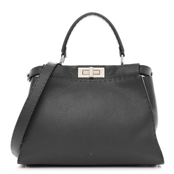 FENDI Cuoio Romano Selleria Bi-Color Medium Peekaboo Iconic Satchel Asfalto Latte