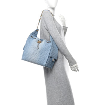 CHANEL Washed Denim Quilted Medium Chanel 25 Handbag Blue