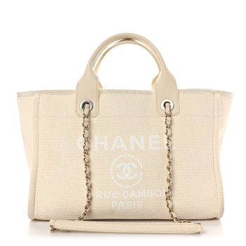 CHANEL Mixed Fibers Small Deauville Tote White