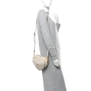 GUCCI Calfskin Matelasse Diagonal Mini Interlocking G Heart Shoulder Bag Mystic White