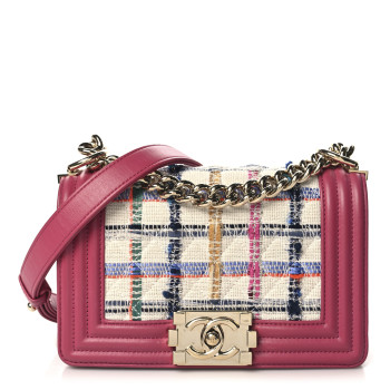 CHANEL Lambskin Tweed Quilted Small Boy Flap Dark Pink