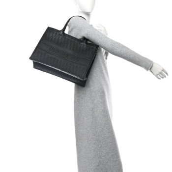 CHRISTIAN DIOR Oblique Calfskin Embossed Medium Book Tote Black